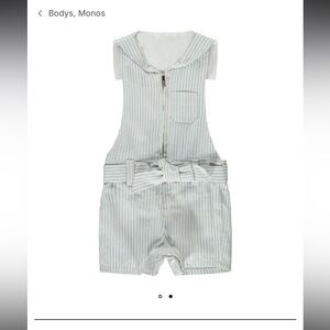 Chloe Light Blue and White Striped Cotton Baby Overall Romper